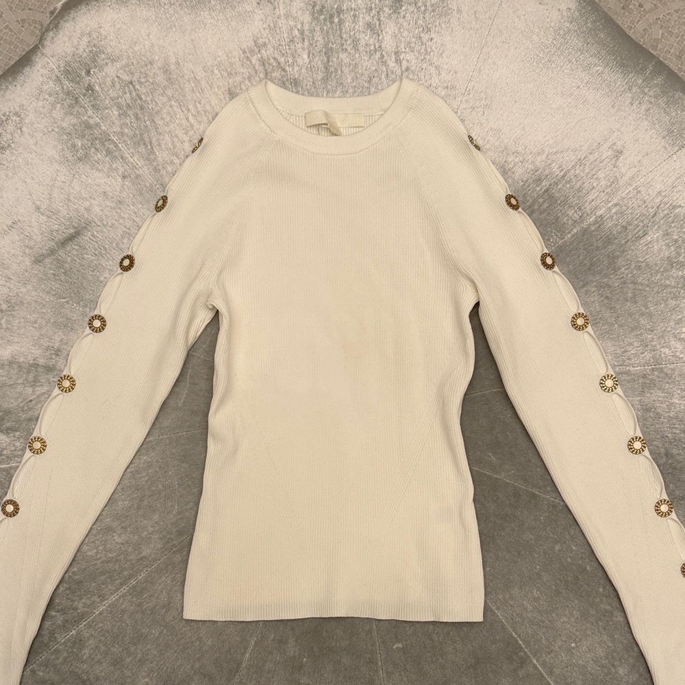 Jonathan Simkhai Ivory Long Sleeve Top with Gold Accents